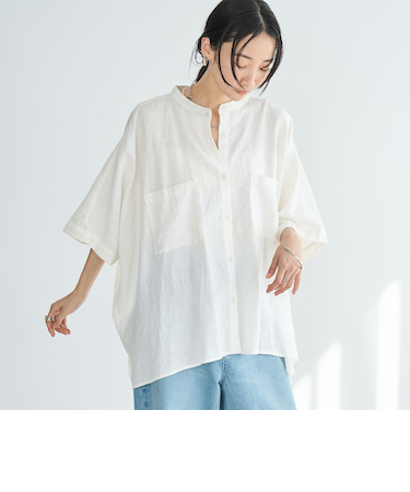 リネンレーヨンスクエアドルマンブラウス