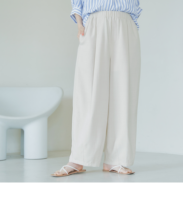 リネンタッチ ポリエステル イージー カーブパンツ