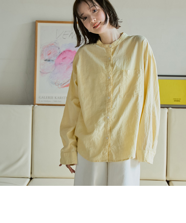 リネンレーヨンバンドカラーシャツ