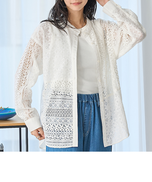 パッチワーク レースシャツ