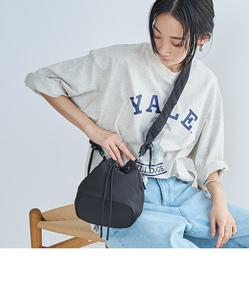 ギャザーハンドル 巾着ショルダーバッグ