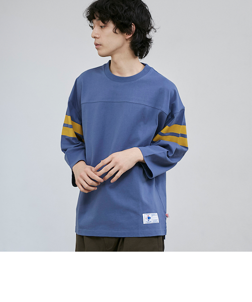 USAコットン七分袖フットボールTシャツ