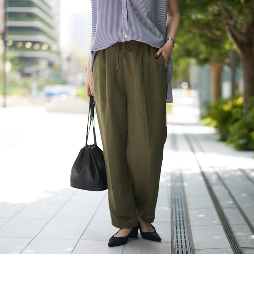 接触冷感リネンレーヨンテーパードパンツ（WEB限定サイズ）