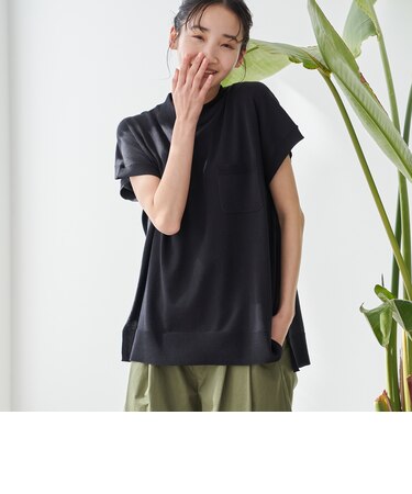 サラコフレンチスリーブハイネックサマーニットトップス