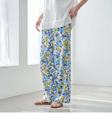 フラワープリント イージーワイドパンツ