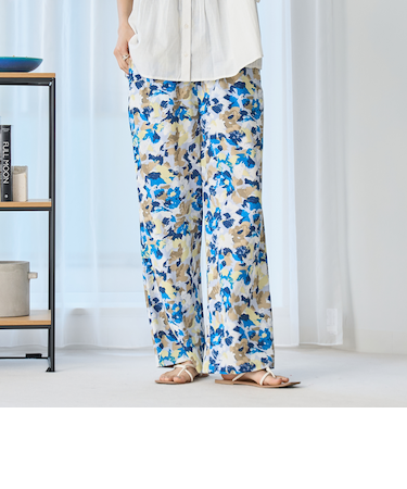 フラワープリント イージーワイドパンツ
