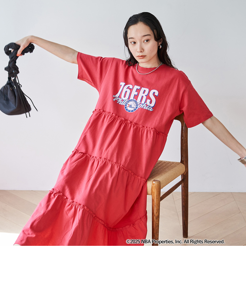 NBA別注 ティアードロゴプリントTシャツワンピース
