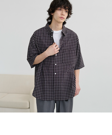 コットンシアーチェックシャツ