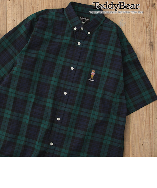 Teddy Bear(テディベア）別注ハーフスリーブボタンダウンシャツ（ダークグリーン）【EC限定サイズ】