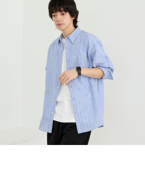 リネン混インドコットンシャツ