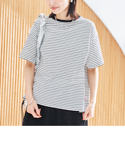 コットンレトロボーダー半袖シャツ