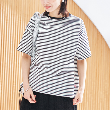 コットンレトロボーダー半袖シャツ