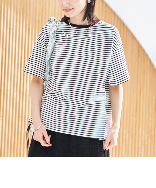 コットンレトロボーダー半袖シャツ