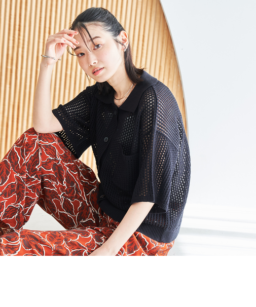 メッシュニットポロカーディガン