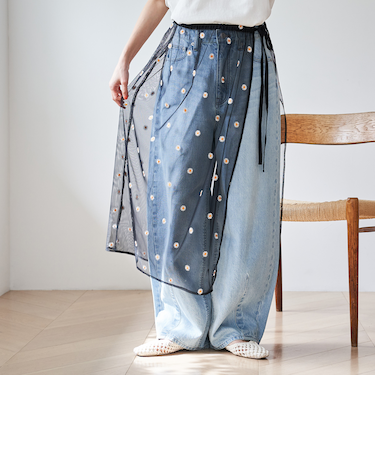 フラワーモチーフチュールラップスカート