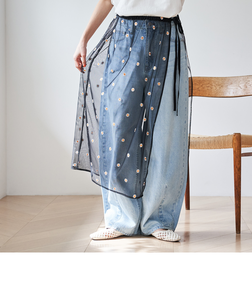 フラワーモチーフチュールラップスカート