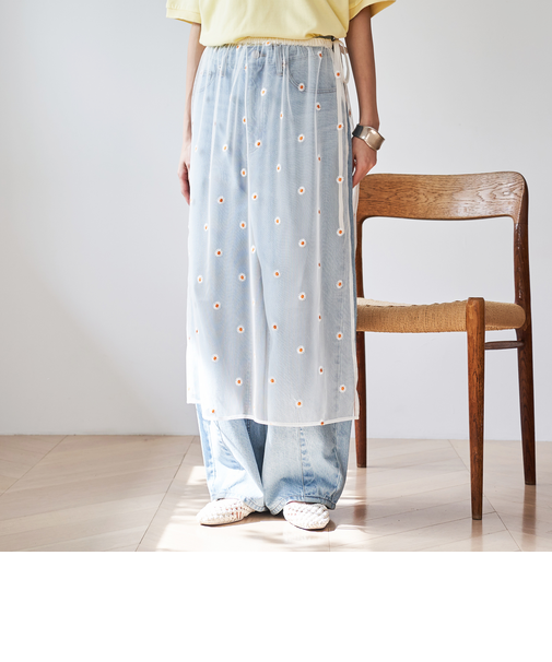 フラワーモチーフチュールラップスカート