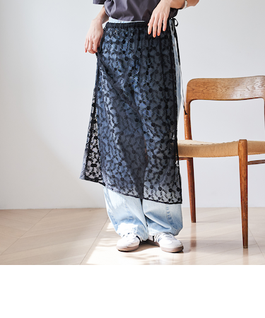 フラワーレースチュールラップスカート