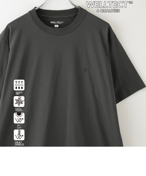 【WELLTECT】ロゴ刺繍Tシャツ　ー吸水速乾、接触冷感、UVカット、遮熱ー
