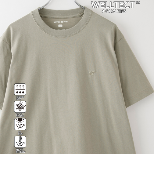 【WELLTECT】ロゴ刺繍Tシャツ　ー吸水速乾、接触冷感、UVカット、遮熱ー