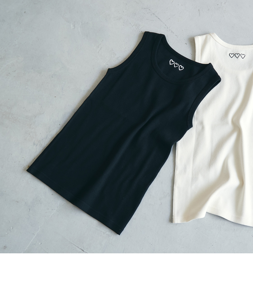 ハートモチーフリブ刺繍タンクトップ