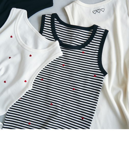 ハートモチーフリブ刺繍タンクトップ