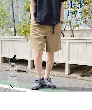 ハイカーテックショートパンツ　ーストレッチ、撥水、耐摩耗性、UVカットー