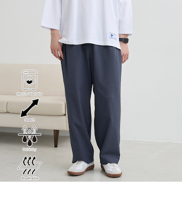 【爽多(R)】ワイドイージーパンツ　ーストレッチ、吸水速乾、通気性、洗濯機洗い可ー