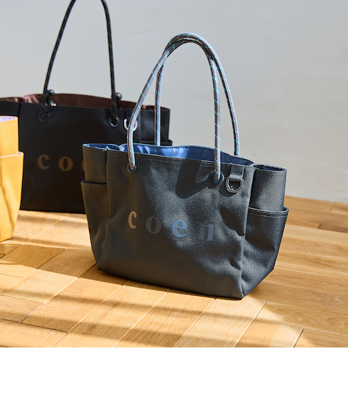 【一部WEBカラー・追加】coen（コーエン） ロゴ ポリキャンバストートバッグ（Mサイズ）