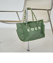 【一部WEBカラー・追加】coen(コーエン) ロゴ ポリキャンバストートバッグ(Mサイズ)
