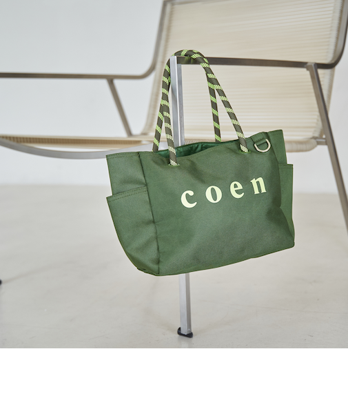 【一部WEBカラー・追加】coen（コーエン） ロゴ ポリキャンバストートバッグ（Mサイズ）