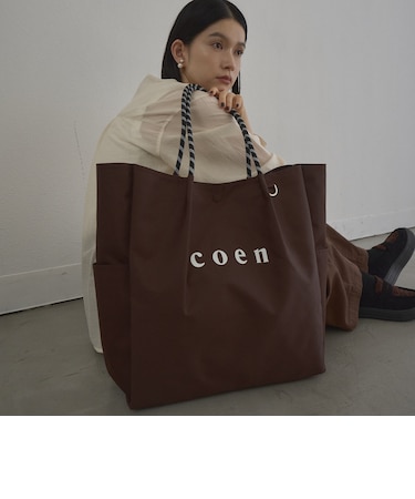 【再入荷/新色登場】 coen（コーエン） ロゴ ポリキャンバストートバッグ（Lサイズ）