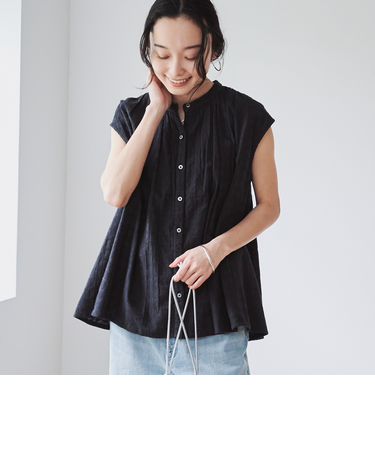 【Lipa別注】 刺繍タックコットンフレンチブラウス