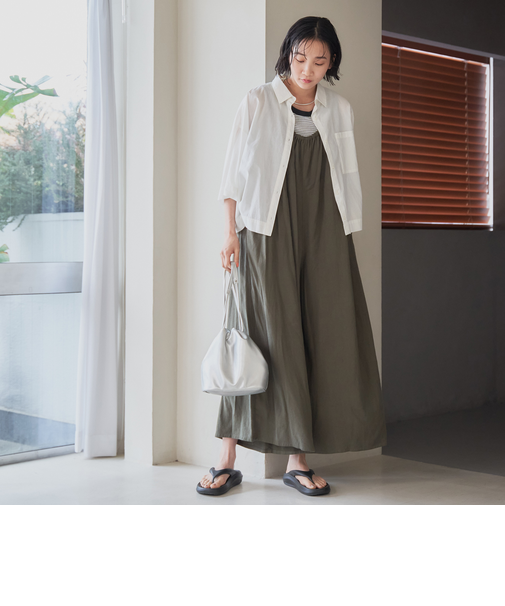 涼感強撚サンドサロペットパンツ