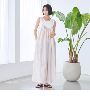 涼感強撚サンドサロペットパンツ