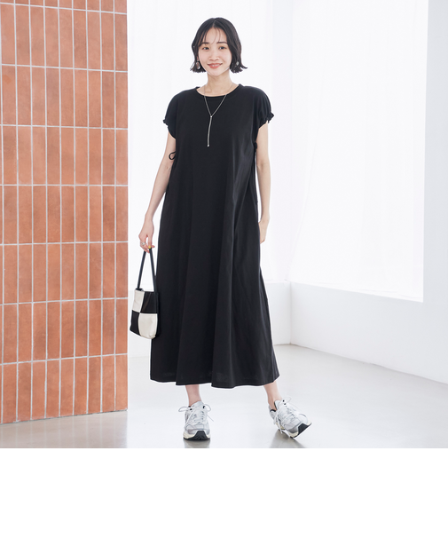 【接触冷感・UVカット】WELLTECT USA 袖リボンフレアワンピース