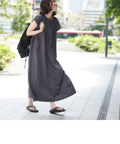 【接触冷感・UVカット】WELLTECT USA 袖リボンフレアワンピース