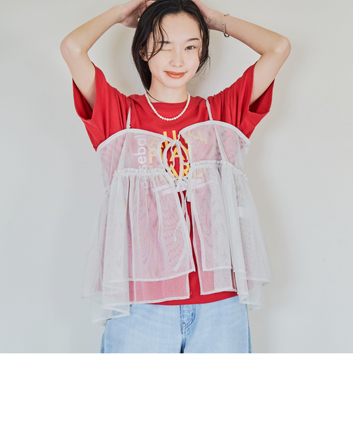 【セットアイテム】ラメチュールキャミセットロゴTシャツ