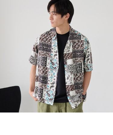 パネルプリントレーヨンシャツ