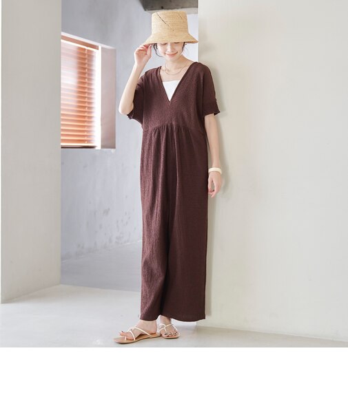 サッカーチェックオールインワンサロペット