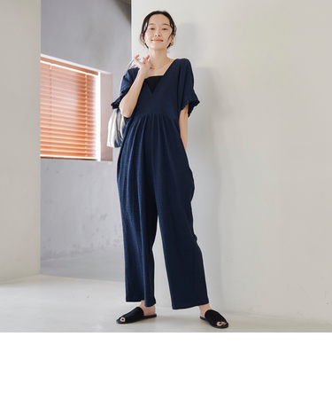 サッカーチェックオールインワンサロペット