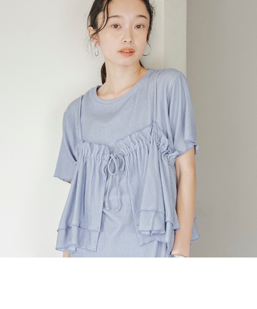 【セットアイテム】配色リブキャミソールセットTシャツ