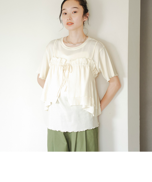 【セットアイテム】配色リブキャミソールセットTシャツ