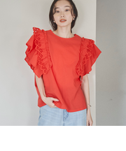 スカラップレースフリルスリーブブラウス