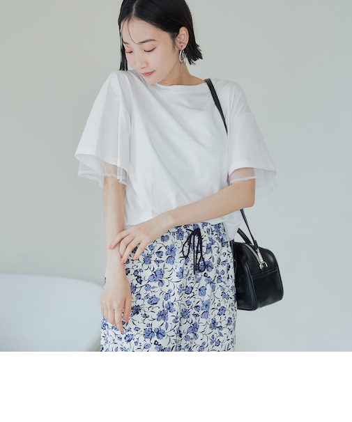 チュールレイヤーTシャツ