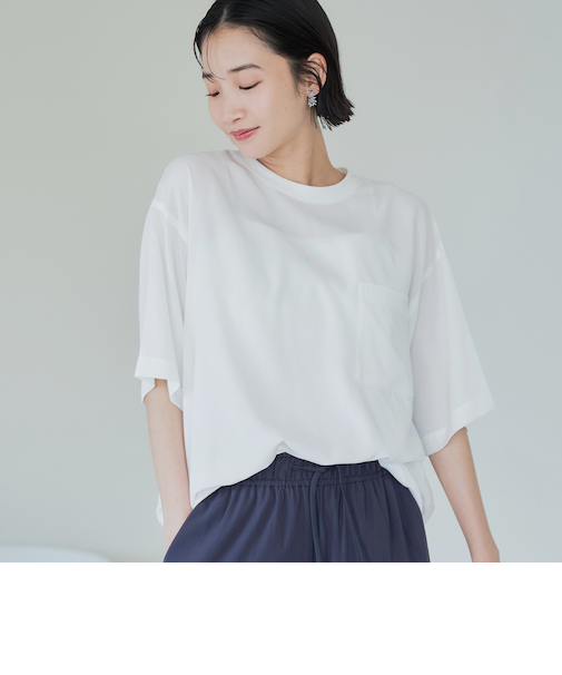 【接触冷感】五分袖Tシャツブラウス