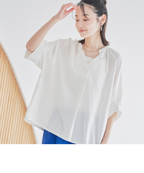 【接触冷感】リラクシーストライプスキッパーブラウス