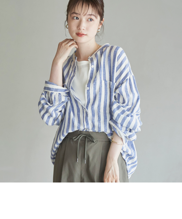 【追加】リネンレーヨンバンドカラーシャツ