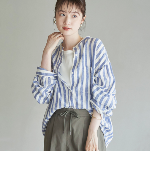 【追加】リネンレーヨンバンドカラーシャツ