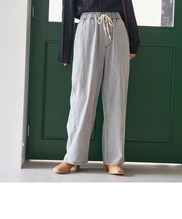 コットンレーヨンデニムワイドパンツ